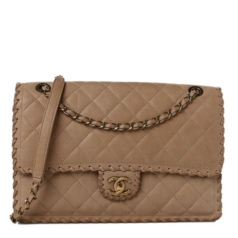 Chanel Iridescent Calfskin Jumbo Happy Stitch Flap Beige